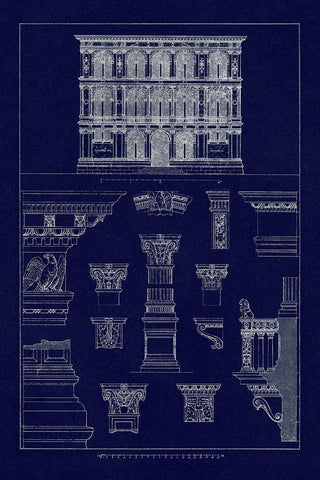 Palazzo Vendramin-Calergi at Venice (Blueprint) Black Ornate Wood Framed Art Print with Double Matting by Buhlmann, J.
