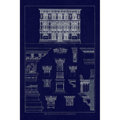 Palazzo Vendramin-Calergi at Venice (Blueprint) Black Modern Wood Framed Art Print by Buhlmann, J.
