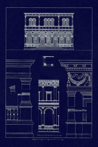 Palazzo del Consiglio at Padua, Villa Farnesia (Blueprint) Black Ornate Wood Framed Art Print with Double Matting by Buhlmann, J.