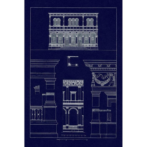 Palazzo del Consiglio at Padua, Villa Farnesia (Blueprint) Black Modern Wood Framed Art Print by Buhlmann, J.