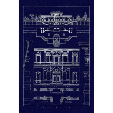 Villa Sacchetti, Villa Papa Giulio at Rome (Blueprint) Gold Ornate Wood Framed Art Print with Double Matting by Buhlmann, J.