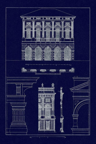 Palazzo Verzi at Verona, Palazzo Madama (Blueprint) White Modern Wood Framed Art Print with Double Matting by Buhlmann, J.