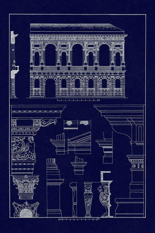 Palazzo Bevilacqua at Verona (Blueprint) Black Ornate Wood Framed Art Print with Double Matting by Buhlmann, J.