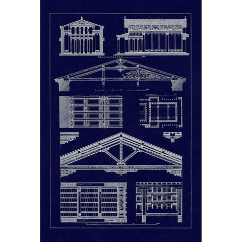 Internal Decoration of Roof (Blueprint) Gold Ornate Wood Framed Art Print with Double Matting by Buhlmann, J.