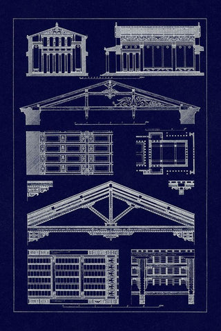 Internal Decoration of Roof (Blueprint) White Modern Wood Framed Art Print with Double Matting by Buhlmann, J.