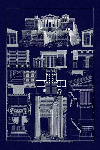 The Propylaea of the Acropolis at Athens (Blueprint) Black Ornate Wood Framed Art Print with Double Matting by Buhlmann, J.