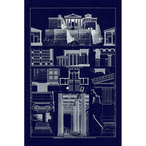 The Propylaea of the Acropolis at Athens (Blueprint) Black Modern Wood Framed Art Print by Buhlmann, J.