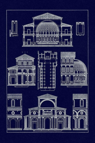 Interior of Basilica (Blueprint) White Modern Wood Framed Art Print with Double Matting by Buhlmann, J.