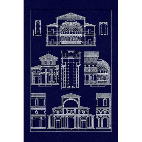 Interior of Basilica (Blueprint) Black Modern Wood Framed Art Print by Buhlmann, J.