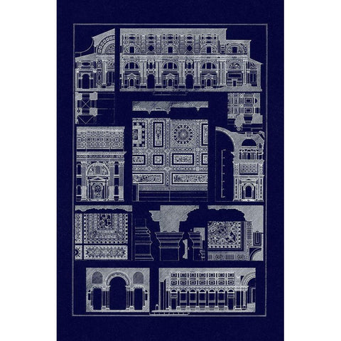 Barrel Vaults of the Renaissance (Blueprint) Gold Ornate Wood Framed Art Print with Double Matting by Buhlmann, J.