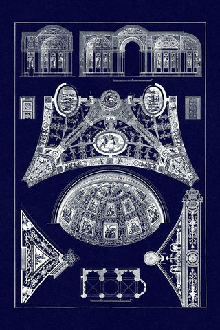 Cross Vaults of the Renaissance (Blueprint) White Modern Wood Framed Art Print with Double Matting by Buhlmann, J.