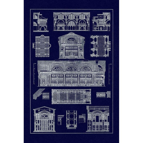 Interiors With Cross Vaults and Cupola Vaulting (Blueprint) Gold Ornate Wood Framed Art Print with Double Matting by Buhlmann, J.