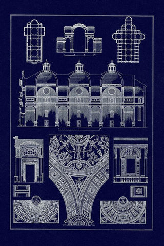 Cupola Vaulting of the Renaissance (Blueprint) Black Ornate Wood Framed Art Print with Double Matting by Buhlmann, J.