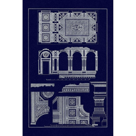 Covered Ceiling, Hotel de Villa (Blueprint) White Modern Wood Framed Art Print by Buhlmann, J.