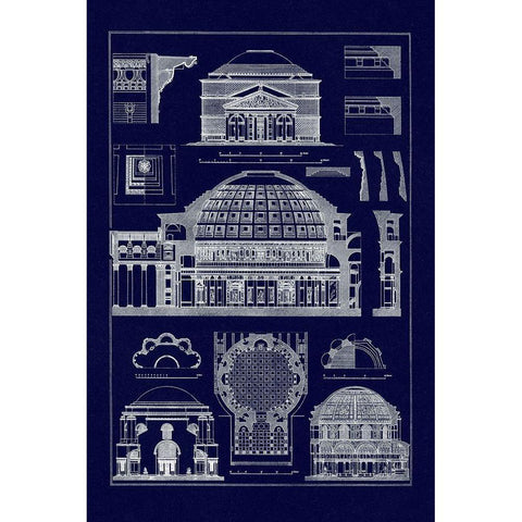 Roman Domical Vaulting (Blueprint) White Modern Wood Framed Art Print by Buhlmann, J.