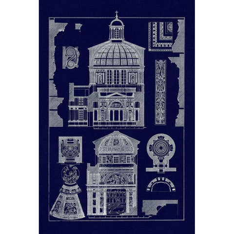 Domical Vaulting of the Renaissance (Blueprint) Gold Ornate Wood Framed Art Print with Double Matting by Buhlmann, J.