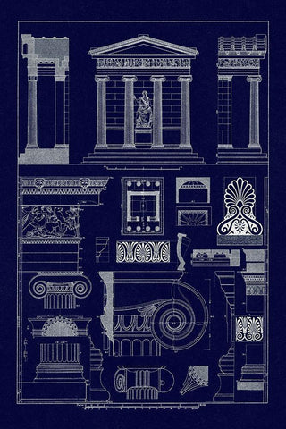 Temple of Nike Apteros at Athens (Blueprint) White Modern Wood Framed Art Print with Double Matting by Buhlmann, J.