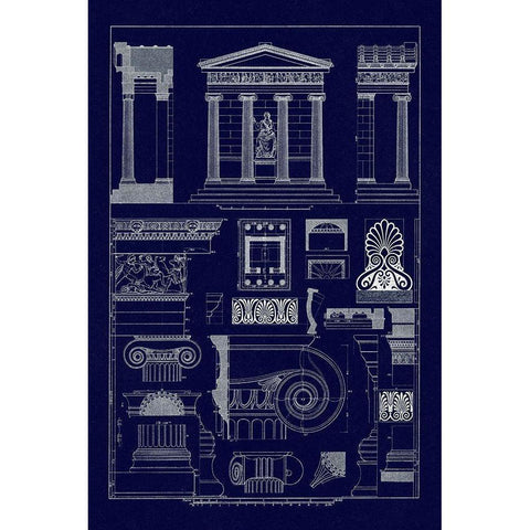 Temple of Nike Apteros at Athens (Blueprint) Black Modern Wood Framed Art Print by Buhlmann, J.