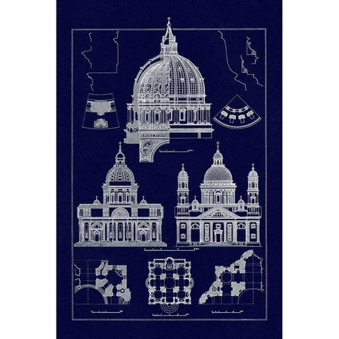The Domeas Central Crowning Feature of the Renaissance (Blueprint) White Modern Wood Framed Art Print by Buhlmann, J.