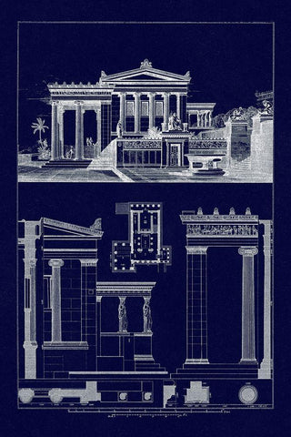 The Erechtheum at Athens (Blueprint) Black Ornate Wood Framed Art Print with Double Matting by Buhlmann, J.