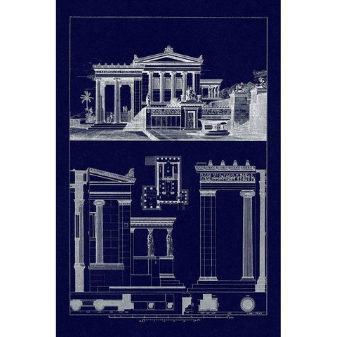 The Erechtheum at Athens (Blueprint) Black Modern Wood Framed Art Print by Buhlmann, J.