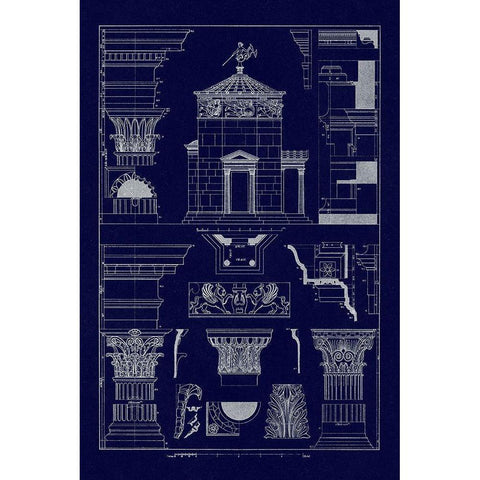 Tower of the Winds and Stoa of Hadrian (Blueprint) Black Modern Wood Framed Art Print by Buhlmann, J.