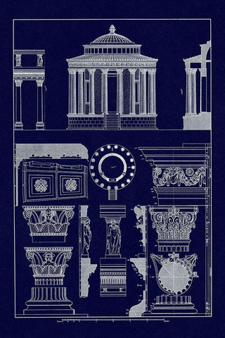 Temple of Vesta at Tivoli, Incantana at Salonichi (Blueprint) Black Ornate Wood Framed Art Print with Double Matting by Buhlmann, J.