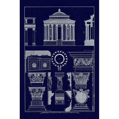 Temple of Vesta at Tivoli, Incantana at Salonichi (Blueprint) Black Modern Wood Framed Art Print with Double Matting by Buhlmann, J.