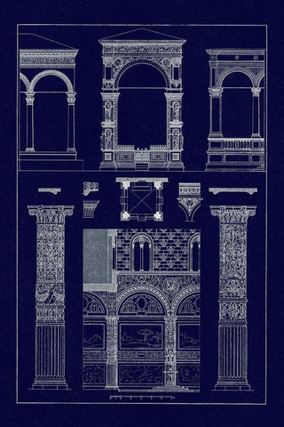 Arcades (Blueprint) White Modern Wood Framed Art Print with Double Matting by Buhlmann, J.