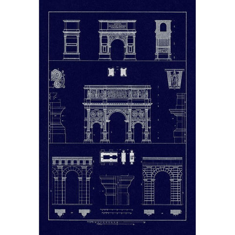 Arches and Arcades (Blueprint) Black Modern Wood Framed Art Print by Buhlmann, J.