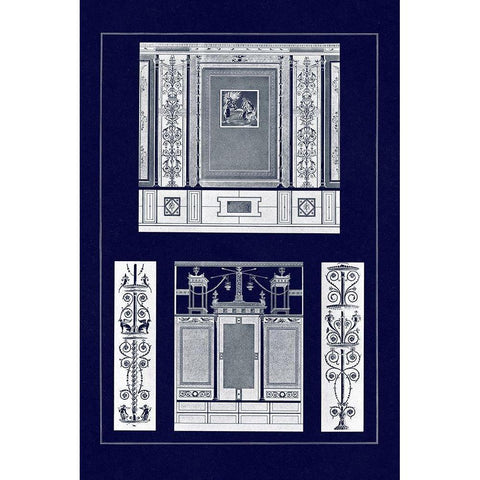 Ancient Wall Paintings (Blueprint) Black Modern Wood Framed Art Print with Double Matting by Buhlmann, J.