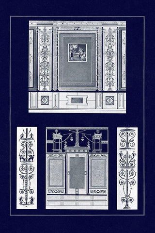 Ancient Wall Paintings (Blueprint) Black Ornate Wood Framed Art Print with Double Matting by Buhlmann, J.