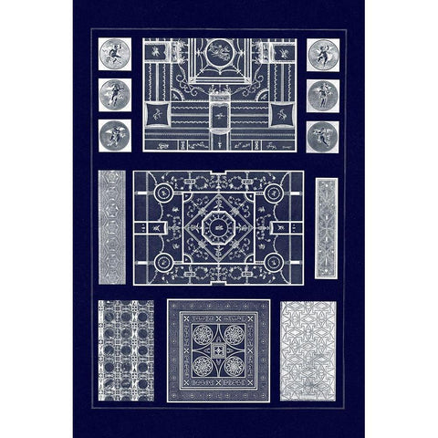 Painted Ceilings and Pavements from Pompeii (Blueprint) White Modern Wood Framed Art Print by Buhlmann, J.