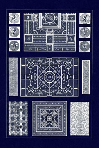 Painted Ceilings and Pavements from Pompeii (Blueprint) Black Ornate Wood Framed Art Print with Double Matting by Buhlmann, J.