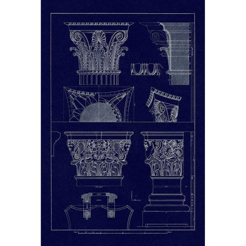 Ancient Capitals (Blueprint) White Modern Wood Framed Art Print by Buhlmann, J.