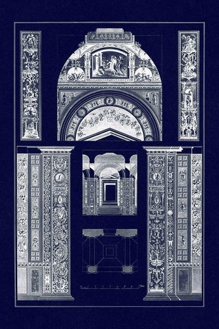 Decoration of the Second Corridor of the Loggie in the Vatican (Blueprint) Black Ornate Wood Framed Art Print with Double Matting by Buhlmann, J.