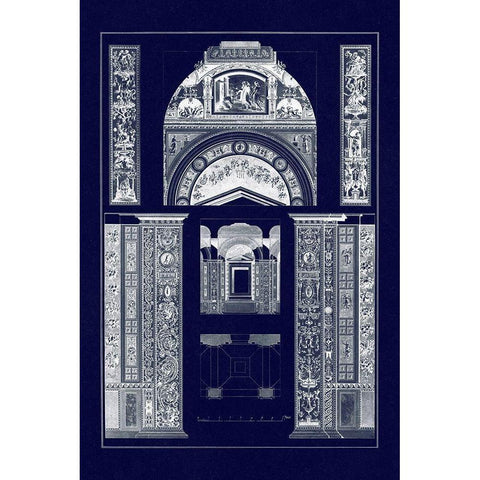 Decoration of the Second Corridor of the Loggie in the Vatican (Blueprint) Black Modern Wood Framed Art Print by Buhlmann, J.