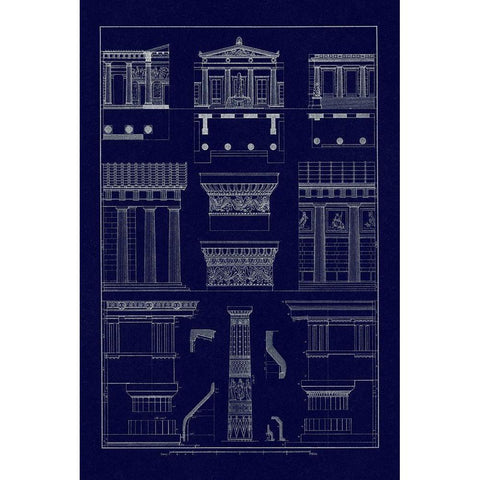 Doric Order, Temple of Zeus and Cased Column (Blueprint) Gold Ornate Wood Framed Art Print with Double Matting by Buhlmann, J.