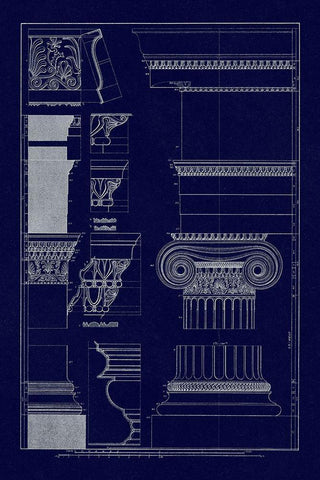 Details from the North Portico of the Erechtheum (Blueprint) White Modern Wood Framed Art Print with Double Matting by Buhlmann, J.