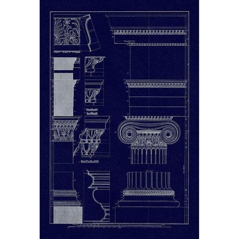 Details from the North Portico of the Erechtheum (Blueprint) Gold Ornate Wood Framed Art Print with Double Matting by Buhlmann, J.