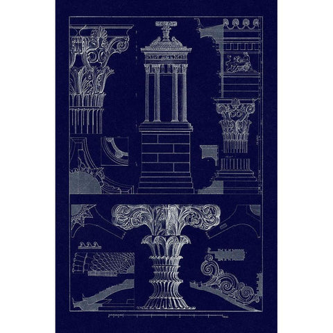 Monument of Lysicrates at Athens (Blueprint) Gold Ornate Wood Framed Art Print with Double Matting by Buhlmann, J.