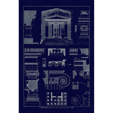 Tomb of Amyntas and Temple of Athena Polias (Blueprint) Black Modern Wood Framed Art Print with Double Matting by Buhlmann, J.