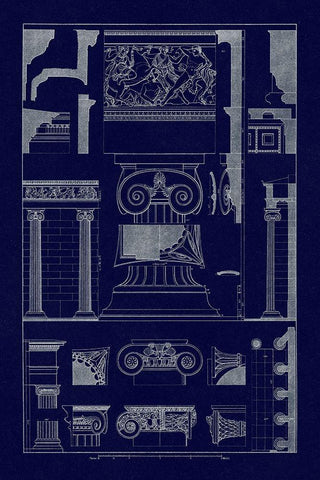 Ionic Capitals (Blueprint) Black Ornate Wood Framed Art Print with Double Matting by Buhlmann, J.