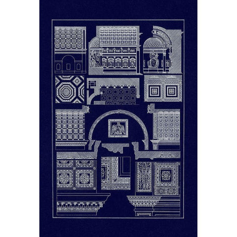 Roman Barrel Vaults (Blueprint) Black Modern Wood Framed Art Print by Buhlmann, J.