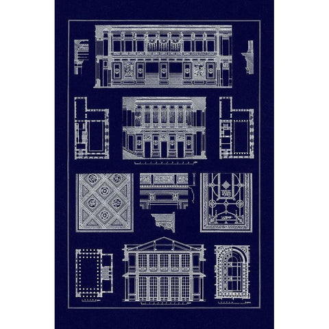 Halls with Galleries (Blueprint) White Modern Wood Framed Art Print by Buhlmann, J.