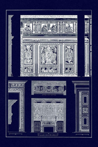 Wall Paintings and Decoration of the Renaissance (Blueprint) Black Ornate Wood Framed Art Print with Double Matting by Buhlmann, J.