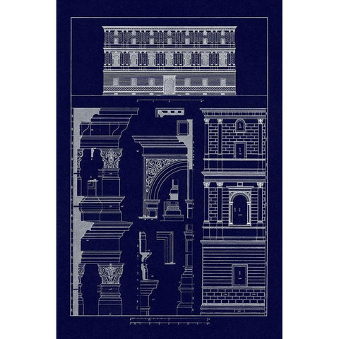 Palazzo Giraud at Rome (Blueprint) White Modern Wood Framed Art Print by Buhlmann, J.