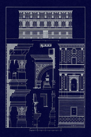 Palazzo Giraud at Rome (Blueprint) Black Ornate Wood Framed Art Print with Double Matting by Buhlmann, J.