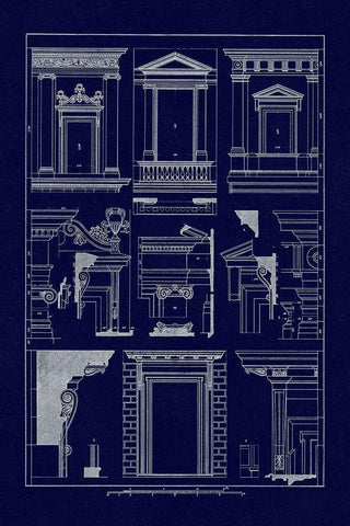 Windows of Palazzo Non Finito, Palace and House at Rome (Blueprint) White Modern Wood Framed Art Print with Double Matting by Buhlmann, J.