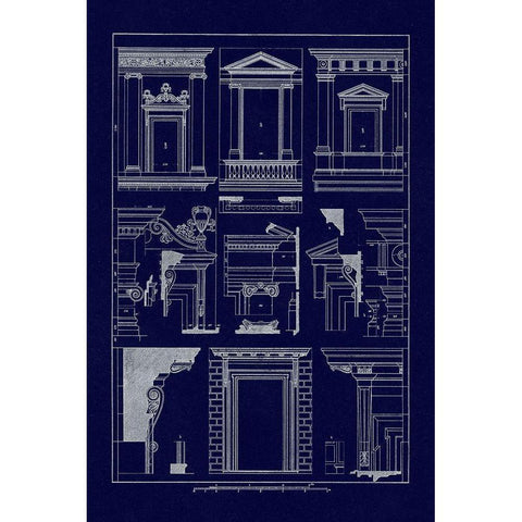 Windows of Palazzo Non Finito, Palace and House at Rome (Blueprint) Black Modern Wood Framed Art Print with Double Matting by Buhlmann, J.